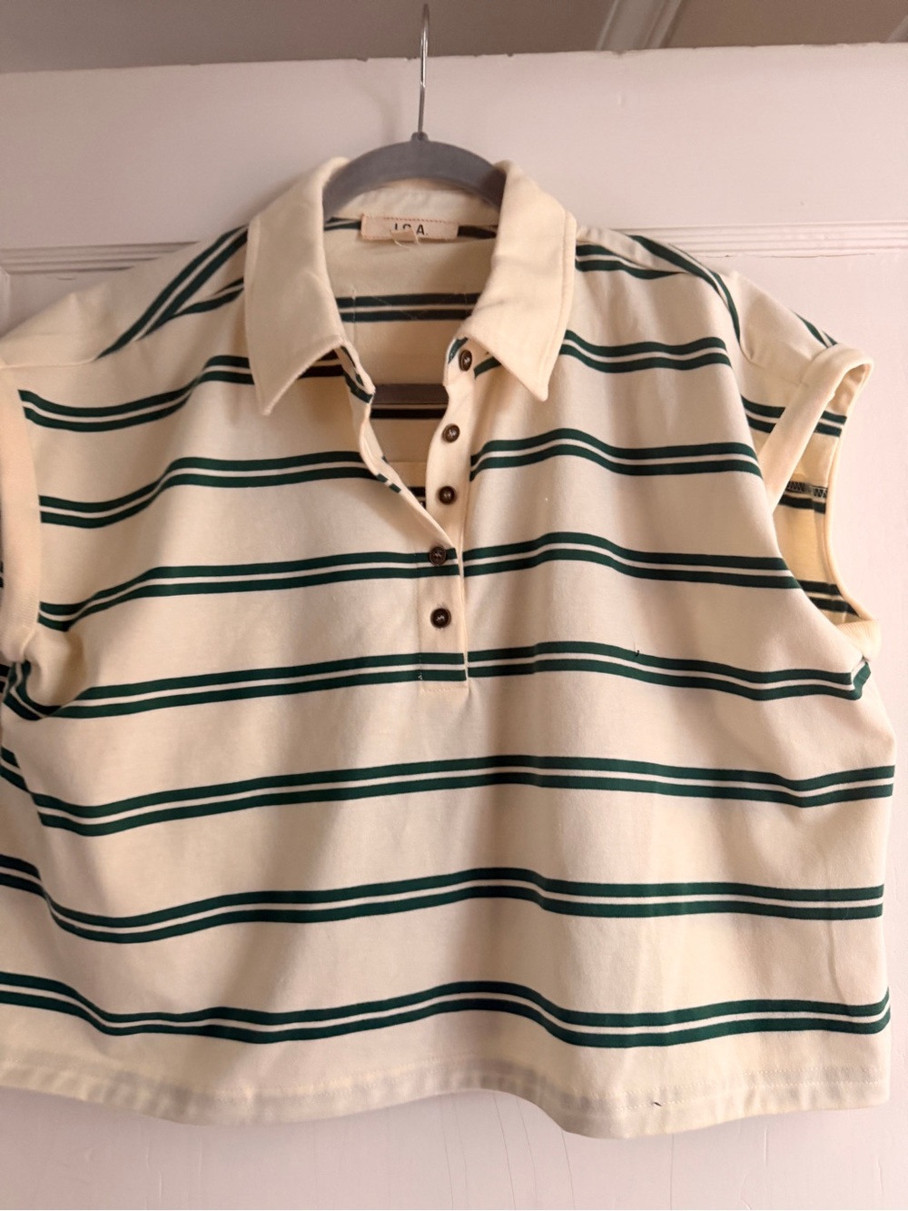 J.O.A. Striped Polo Shirt in Cream and Dark Green